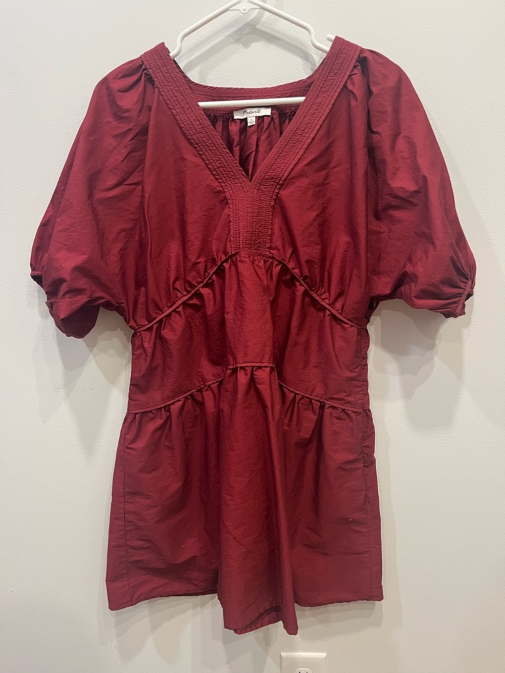 Madewell Deep Red V-Neck Tiered Babydoll Dress
